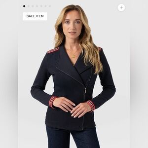 Navy Blue Women's Cotton Jacket with Red Accents